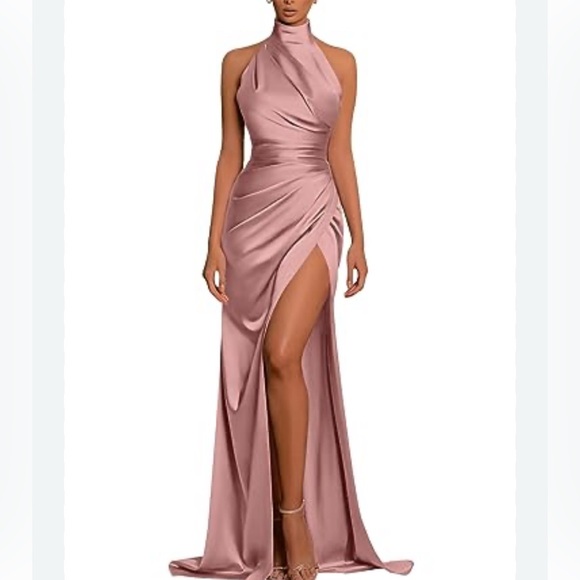 Dusty Rose Pink Satin Evening Gown - Picture 1 of 6